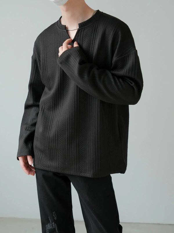 Textured V-neck Long-sleeved Pullover Online now - Image 4