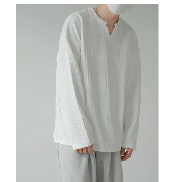 Textured V-neck Long-sleeved Pullover Online now - Image 2