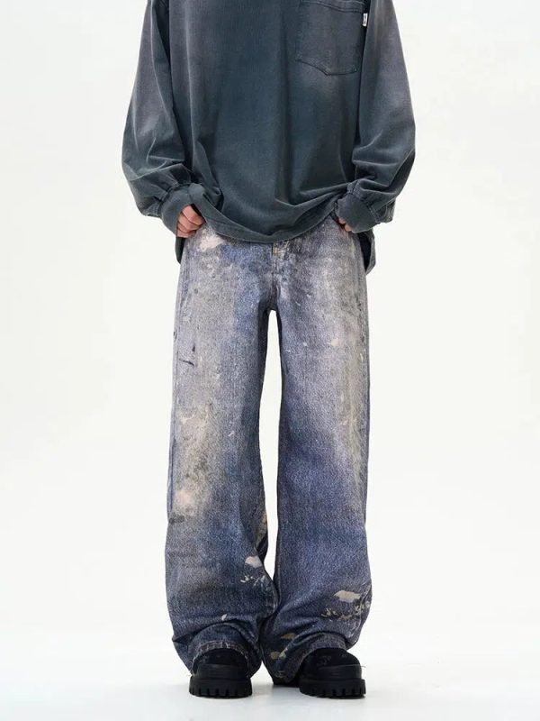 Painted Wide-leg Jeans Online Hot Sale - Image 4