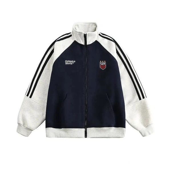 Striped Sleeves Zip-up Athletic Jacket For Discount