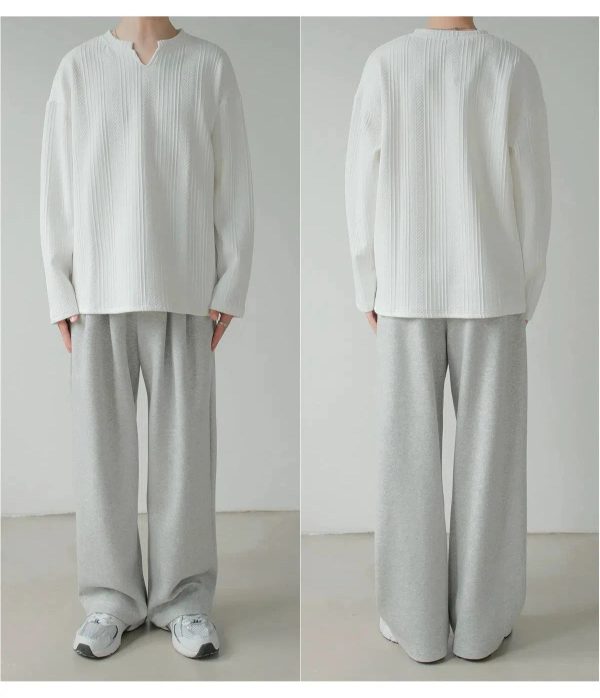 Textured V-neck Long-sleeved Pullover Online now - Image 5
