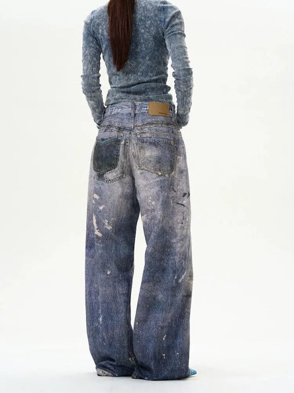 Painted Wide-leg Jeans Online Hot Sale - Image 3