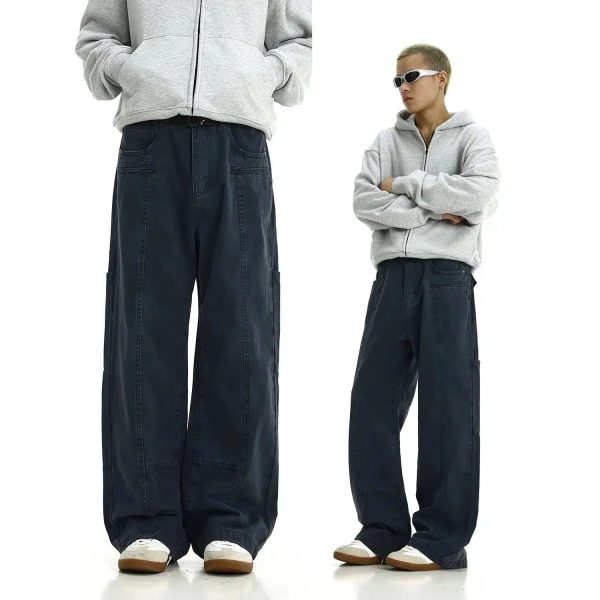 Washed Wide Leg Cargo Jeans For Cheap