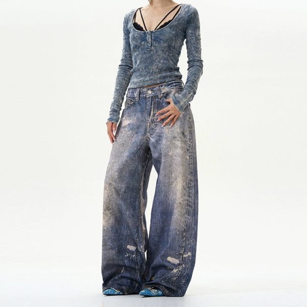 Painted Wide-leg Jeans Online Hot Sale