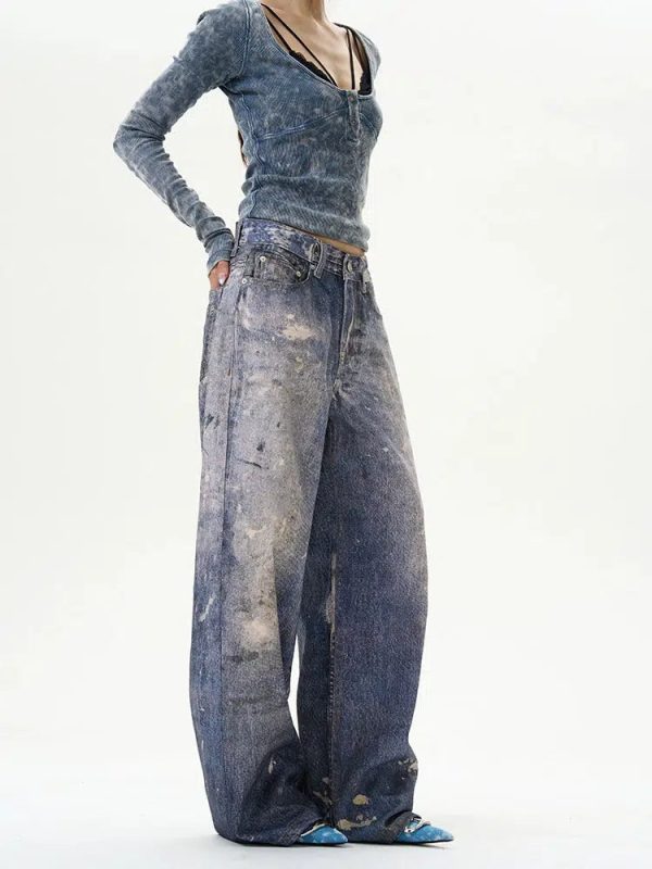 Painted Wide-leg Jeans Online Hot Sale - Image 2