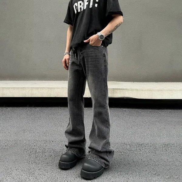 Washed Dark Gray Straight-leg Jeans Cheap