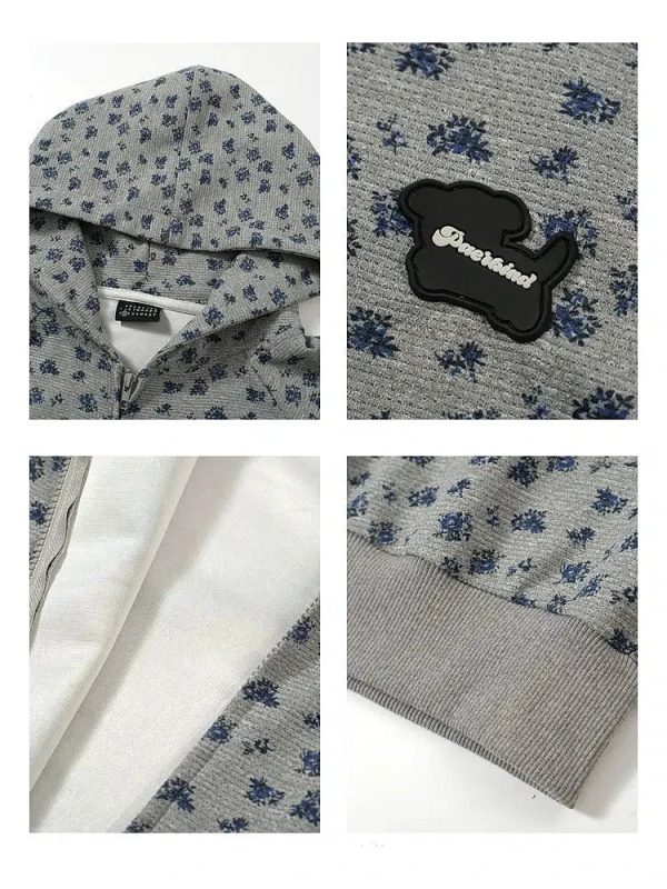 Front Pockets Floral Zip-up Hoodie Sale - Image 3