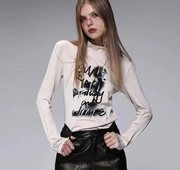 Slim Graffiti Bottoming Shirt Hot on Sale