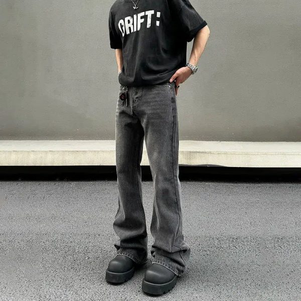 Washed Dark Gray Straight-leg Jeans Cheap - Image 2