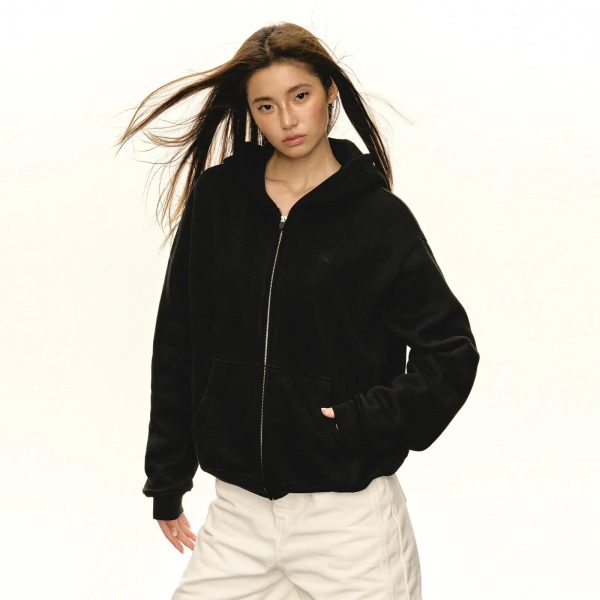 Front Pockets Zip-Up Hooded Sweatshirt Sale - Image 3