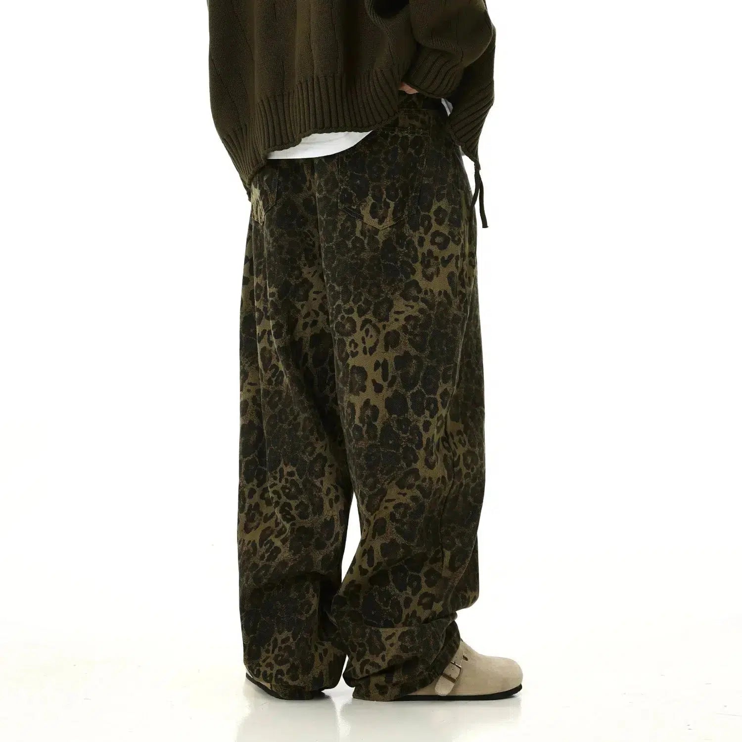 Dark Leopard Wide-Leg Multi-pocket Pants Discount