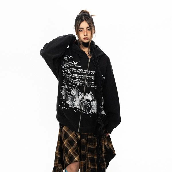 Letter Hooded Sweatshirt Washed Jacket For Cheap