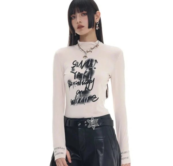 Slim Graffiti Bottoming Shirt Hot on Sale - Image 5