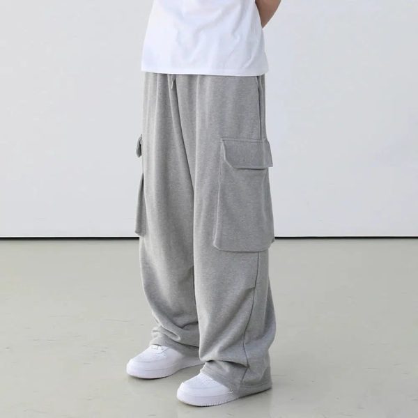 Gray Wide-leg Cargo Sweatpants For Sale