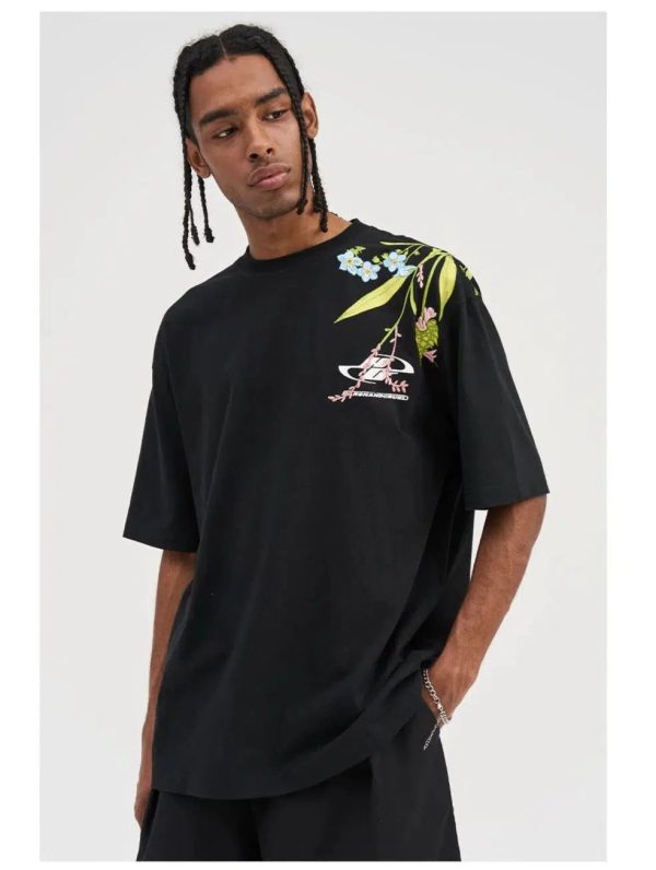 Floral Print Crew Neck T-shirt Sale - Image 2