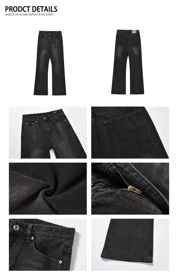 Washed Dark Gray Straight-leg Jeans Cheap - Image 4