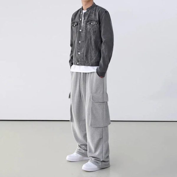 Gray Wide-leg Cargo Sweatpants For Sale - Image 4