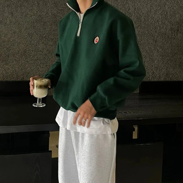 Embroidered Half Zip Lapel Sweatshirt Cheap - Image 4