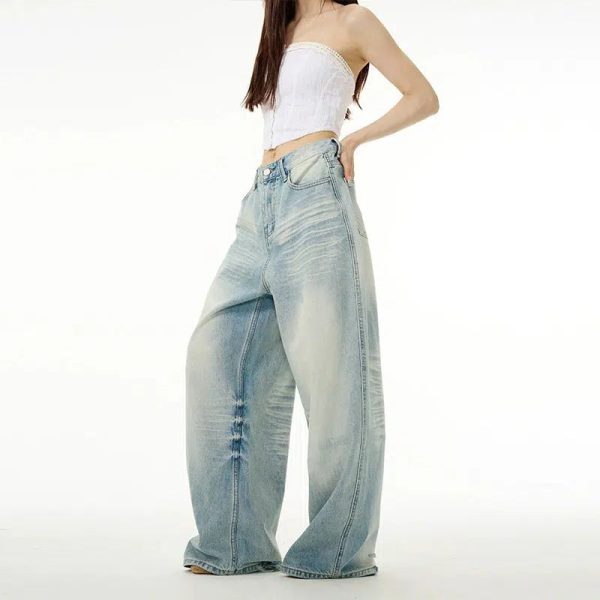 Baggy Light Blue Straight-leg Jeans Supply - Image 4