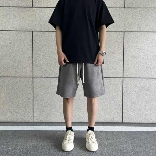Suede Drawstring Sport Shorts For Sale
