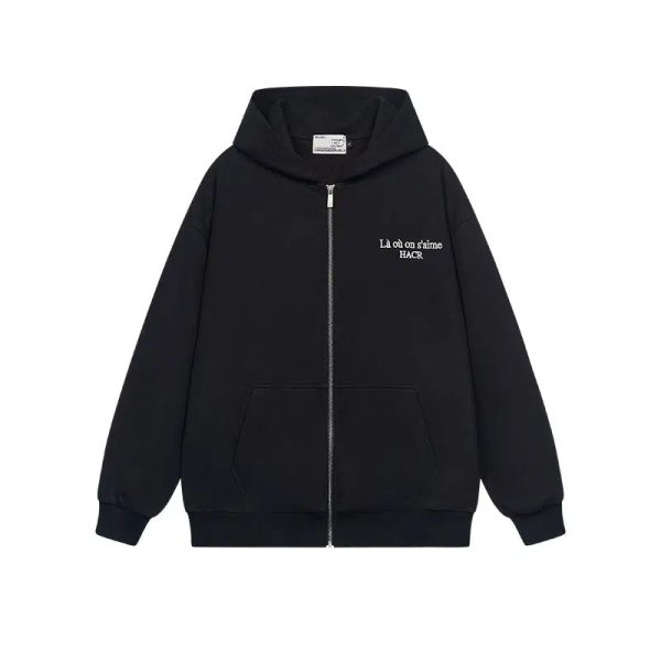 Embroidered Slogan Zipper Hoodie Online Hot Sale - Image 5