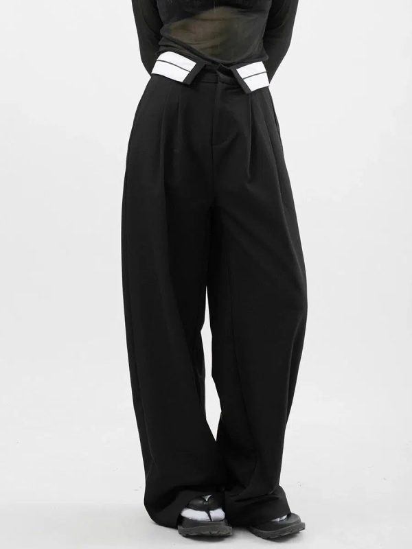 Folding Waistband Wide-leg Pleated Pants For Sale - Image 2
