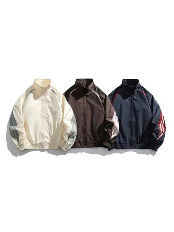 Striped Sleeves Windbreaker Jacket Online Hot Sale - Image 4