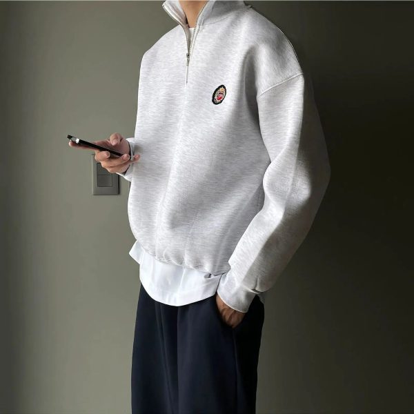 Embroidered Half Zip Lapel Sweatshirt Cheap - Image 3