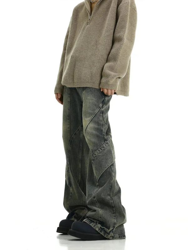 Yellow Mud Wide-Leg Patchwork Jeans Cheap - Image 3