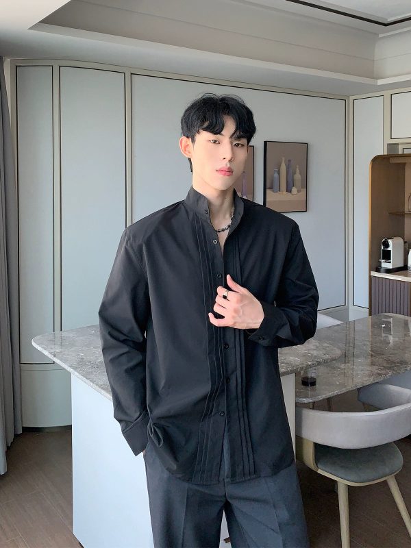 Stand-up Collar Shoulder Pads Shirt on Sale