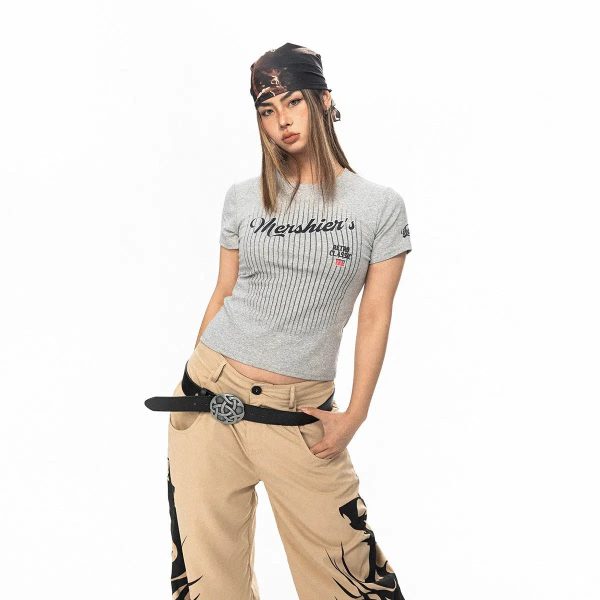 Stretch Cropped Printed T-Shirt Hot on Sale