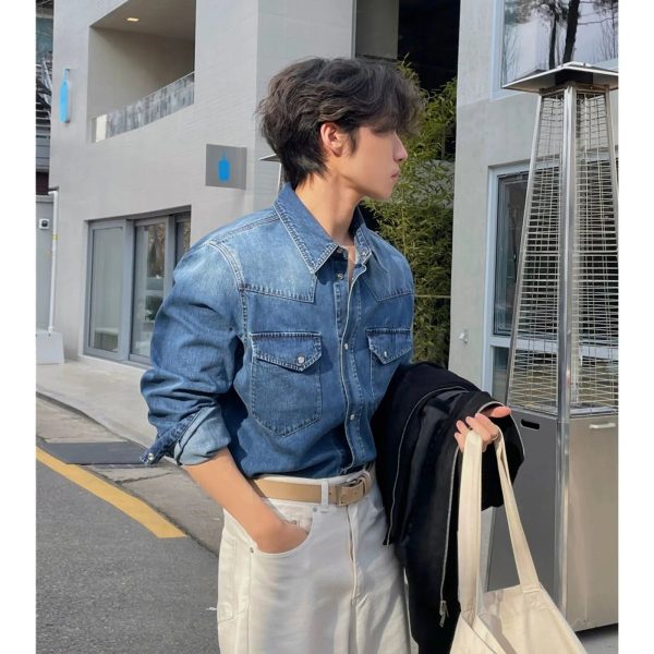 Washed Blue Denim Shirt Online Sale - Image 4