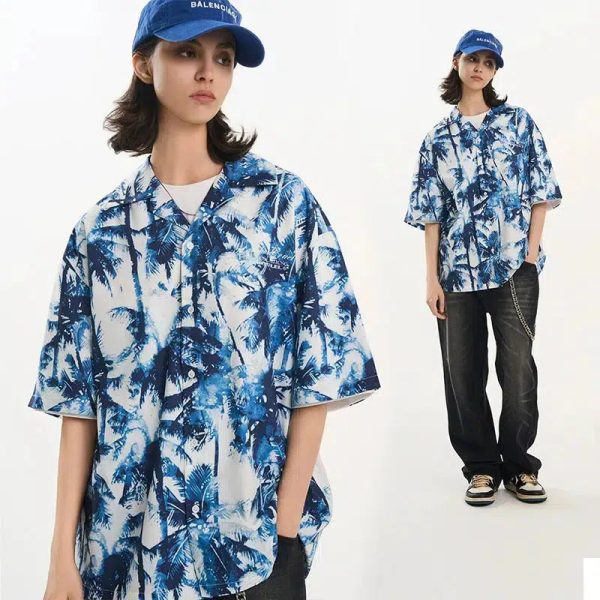 Tropical Palm Tree Print Shirt Online Hot Sale