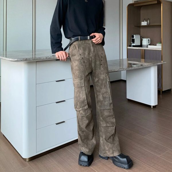 Rivet Studded Wide-leg Cargo Pants Fashion - Image 3