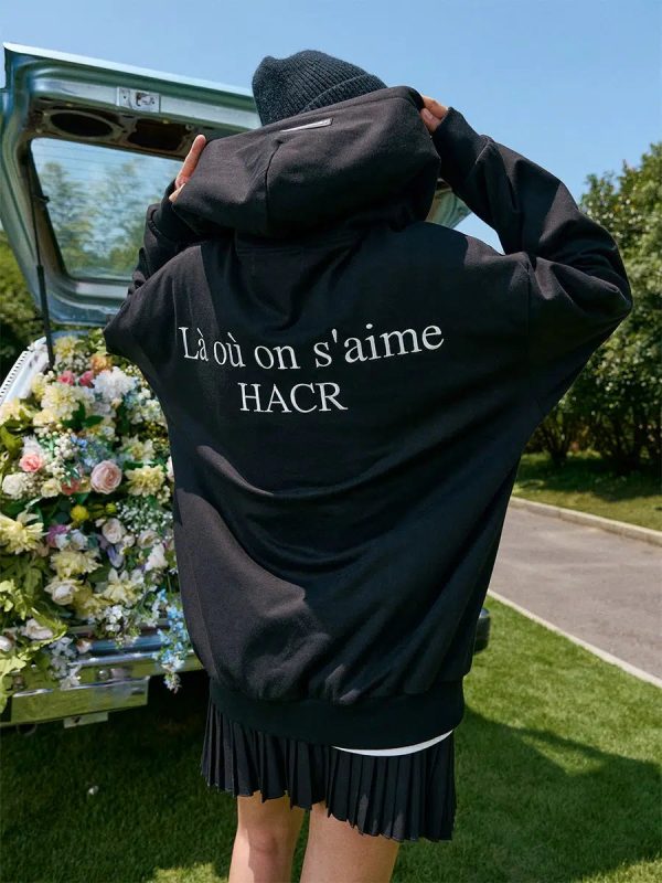 Embroidered Slogan Zipper Hoodie Online Hot Sale - Image 4