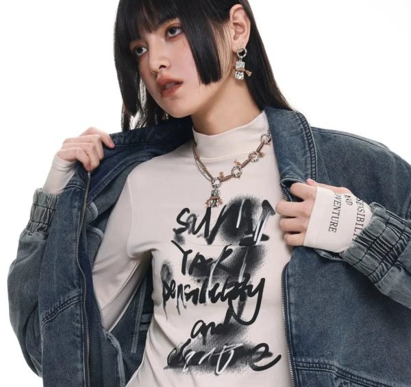 Slim Graffiti Bottoming Shirt Hot on Sale - Image 3