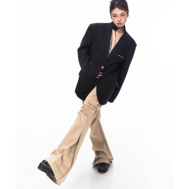 Black Zipper Oversized Blazer Hot on Sale - Image 5