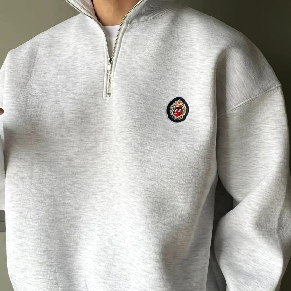 Embroidered Half Zip Lapel Sweatshirt Cheap - Image 5