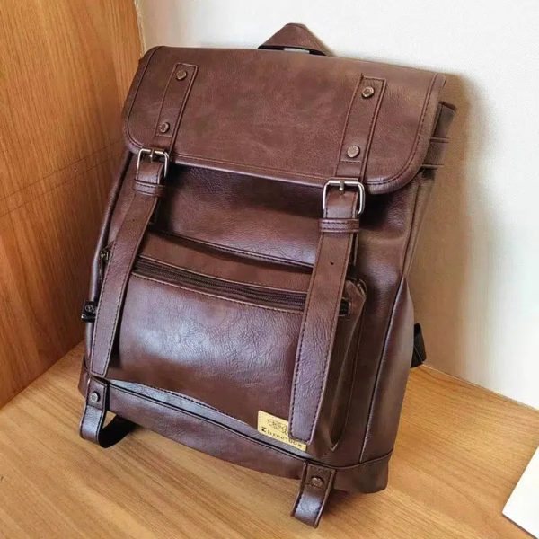 Vintage Leather Backpack with Buckle Straps For Discount