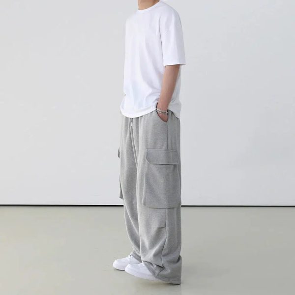 Gray Wide-leg Cargo Sweatpants For Sale - Image 2