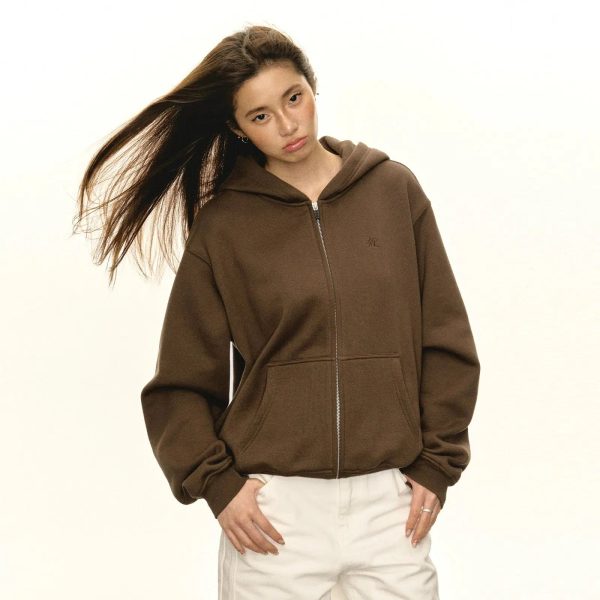Front Pockets Zip-Up Hooded Sweatshirt Sale - Image 4
