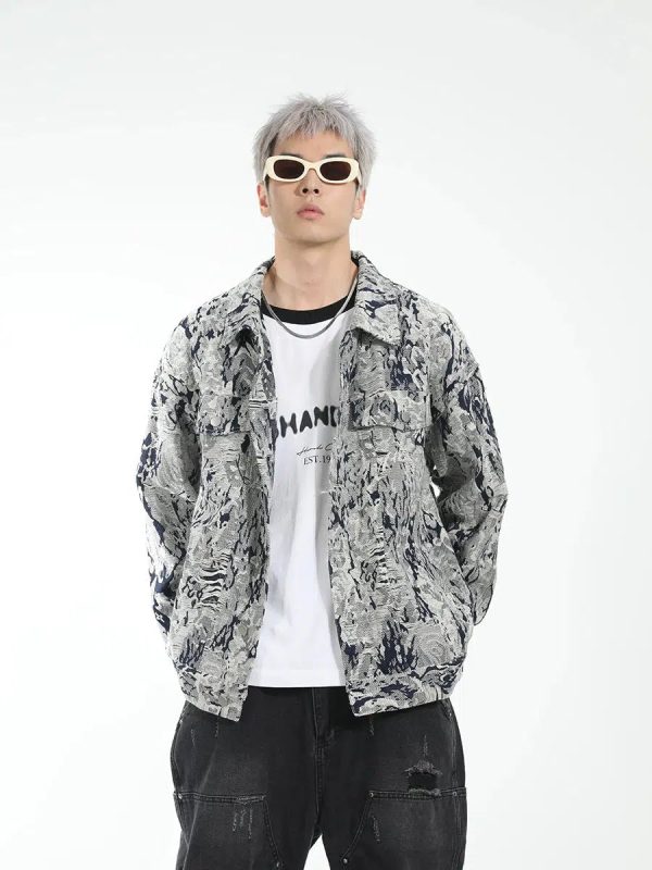 Rose Jacquard Loose Denim Jacket Discount - Image 2