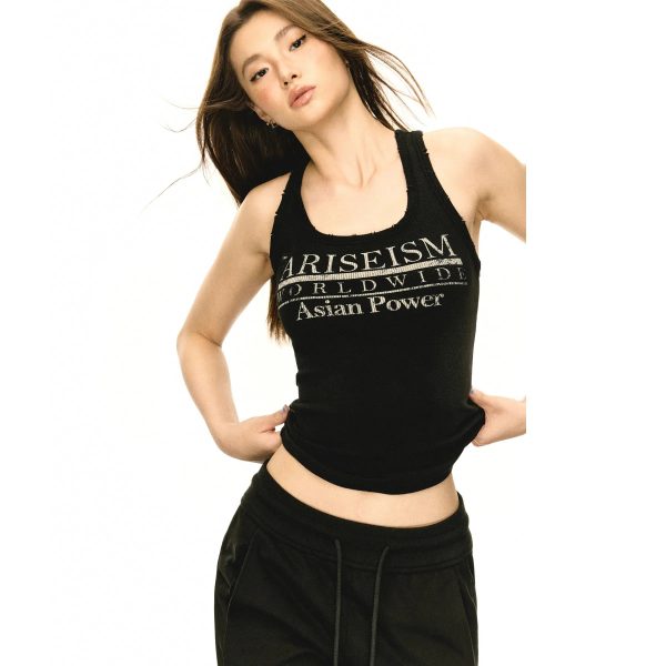 Printed Slogan Sleeveless Cotton Tank Top Cheap