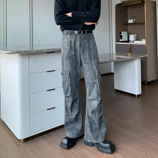 Rivet Studded Wide-leg Cargo Pants Fashion