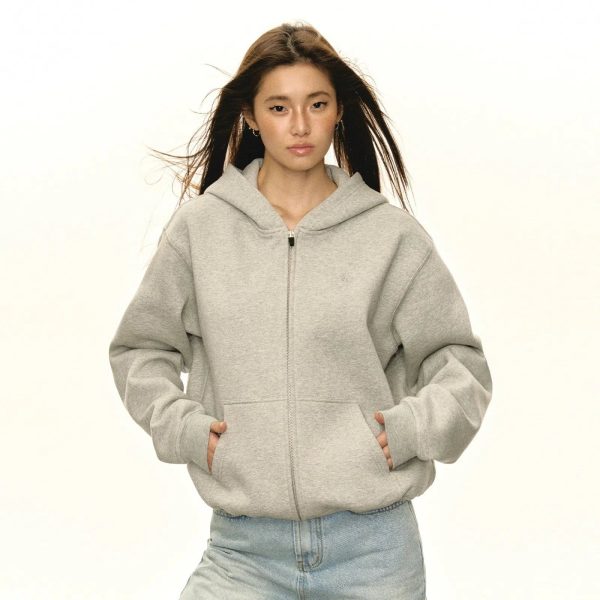 Front Pockets Zip-Up Hooded Sweatshirt Sale - Image 5