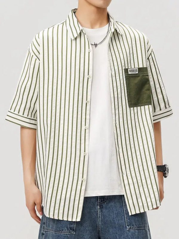 Vertical Striped Lapel Shirt Online - Image 4