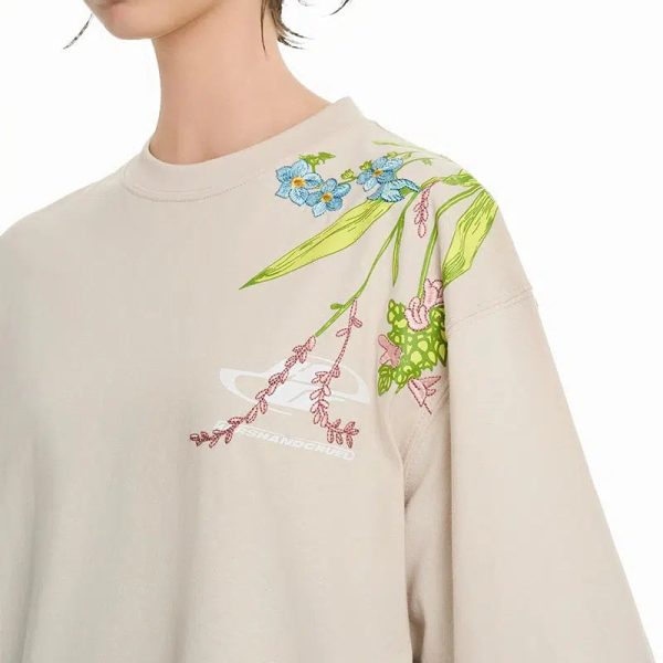 Floral Print Crew Neck T-shirt Sale - Image 5