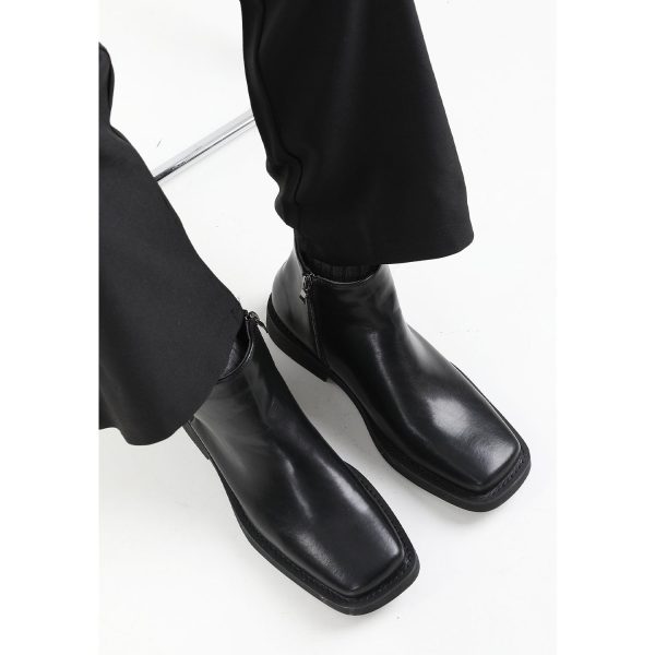 PU Leather Zipper Square Toe Boots For Discount