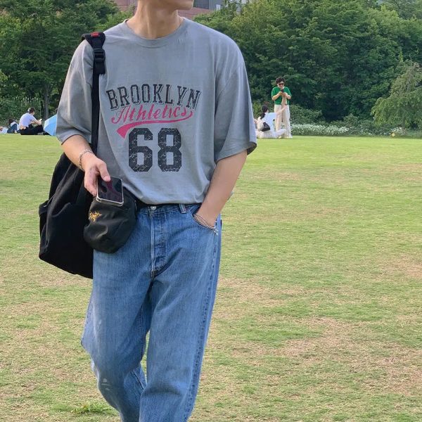 Retro Letter Print T-shirt For Discount