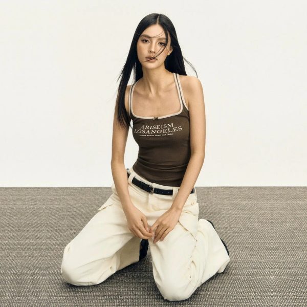 Slim Fit Spaghetti Strap Tank Top For Sale - Image 5